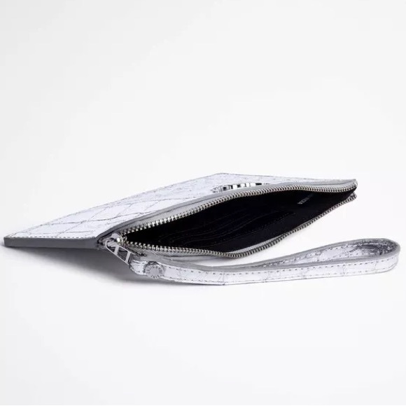 Zadig & Voltaire Silver Croc Embossed Phone Wallet Wristlet and AirPod Case Set - Picture 6 of 16